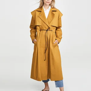 New Arrival Chic  Winter Mustard Canvas Lapel Collar  Long WIindbreaker Coat Women Trench