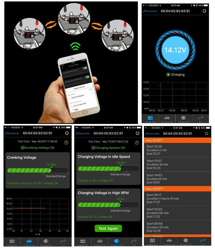 12v Bluetooth 4.0 Car Battery Monitor Car Cranking Tester