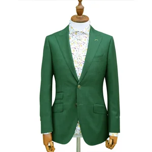 Tailor-Made High-End Men's Green Woolen Suit Single Breasted Button Fly Business Pants Two-Button Lapel Plus Flat Breathable