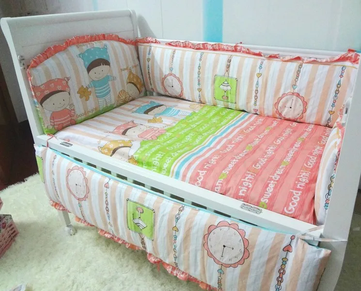 Promotion 6PCS Crib Bedding Set Animal Design Baby Bedding Set for Newborn Cotton Bed Linen bumpers