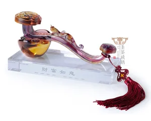 Colored Glaze Ruyi With Ingot Dragon Chinese Fengshui Decor Ornament Gift