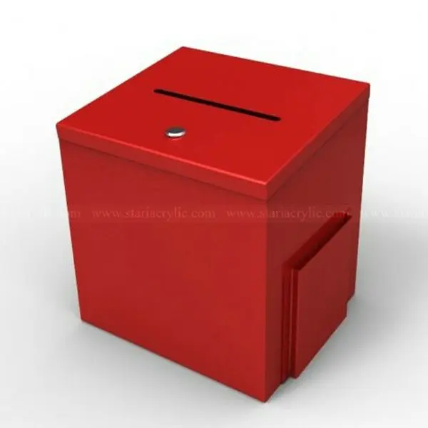 High Quality Metal Donation Box with Side Pocket Custom Red Donation Box Locking Suggestion Box
