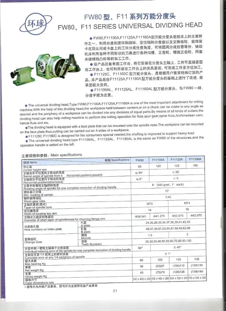 Универсальная разделительная головка F11 F11160A для фрезерного станка