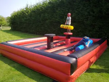 Juego De Gladiadores Hinchables Con 2 Postes De Lucha Rojo Y Azul Y 2 Alfombrillas, Ideal Para Fiestas Infantiles Al Aire Libre A Partir De 6 Años