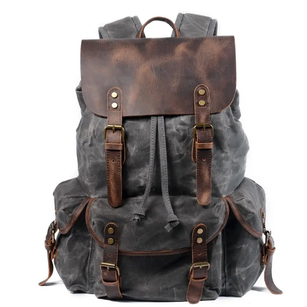 Men's oil wax canvas bags outdoor large capacity knapsack mountaineer backpack