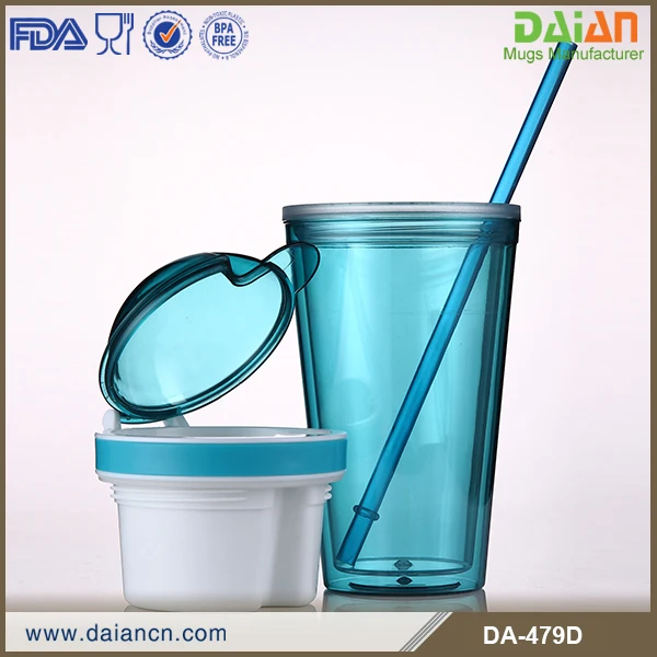 
 16 унций BPA- free пищевая двухслойная пластиковая соломенная чашка стакан для закусок для детей  