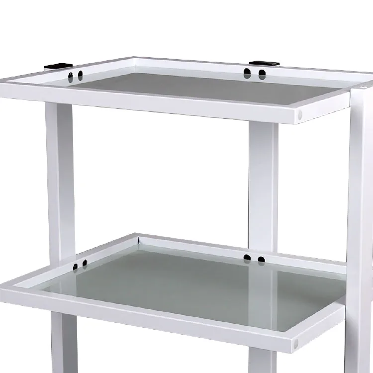 Тележка для салона красоты с 3 матовыми стеклянными полками и встроенным держателем для ламп Mag