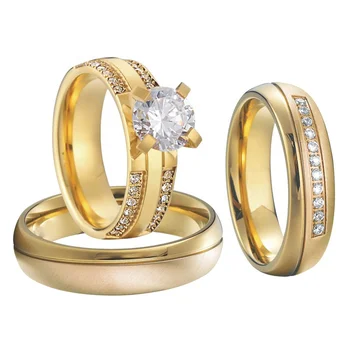 custom 3 pcs 14k gold filled plated engagement ring diamond cubic zirconia lover's couple wedding rings jewelry women