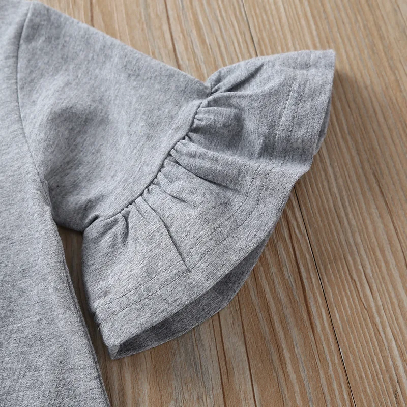 Комбинезон для новорожденных девочек, однотонный хлопковый комбинезон с расклешенным рукавом, черного, белого, серого цветов, на 0-24 мес., лето 1060