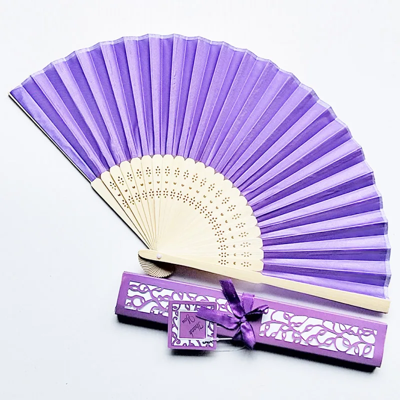 Ywbeyond Personalized Engraved Silk Hand Fan Wedding Fold Fan Vintage Customized Fan for Wedding Gift for Guest