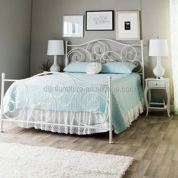 MODERN WHITE STEEL METAL PRINCESS STYLE GIRLS KIDS TWIN FRAME PLATFORM BED