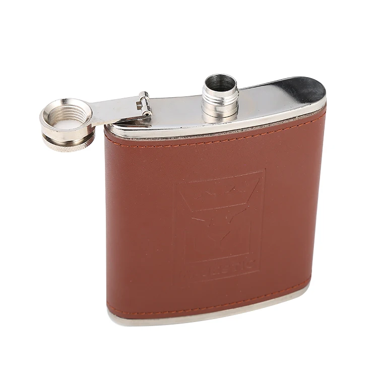 JH072 Customize stainless steel hip flask with leather