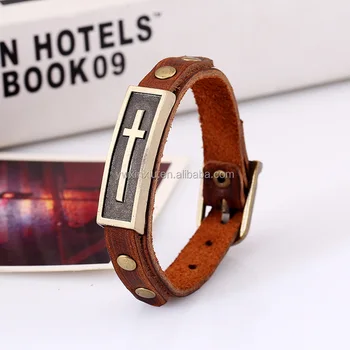 Unisex Leather Bracelet with Engraved Cross - ERESI SS034
