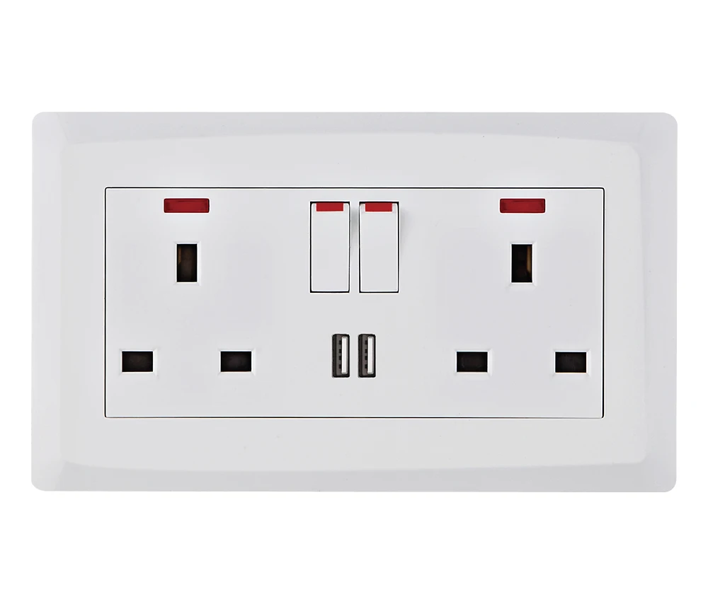 VNX Good Quality UK Switch and Socket PC Plate British Standard White Color 3pin 250v 15a Electric Wall Socket With 1gang Switch