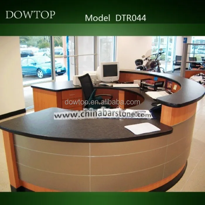 Office Grey Reception Counter Desk with Black Solid Surface Table Top