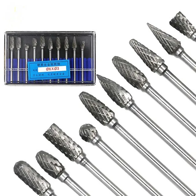 10pcs 6mm Tungsten Head Carbide Burrs For Rotary Drill Die Grinder Carving Bit 