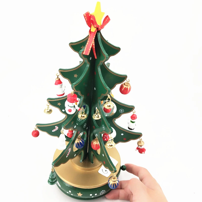 Custom DIY Green Christmas Tree Wind up Music Box for Christmas Gifts