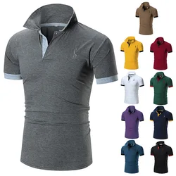 Fashion Large Deer Chest Embroidered Lapel Thin POLO T-shirt