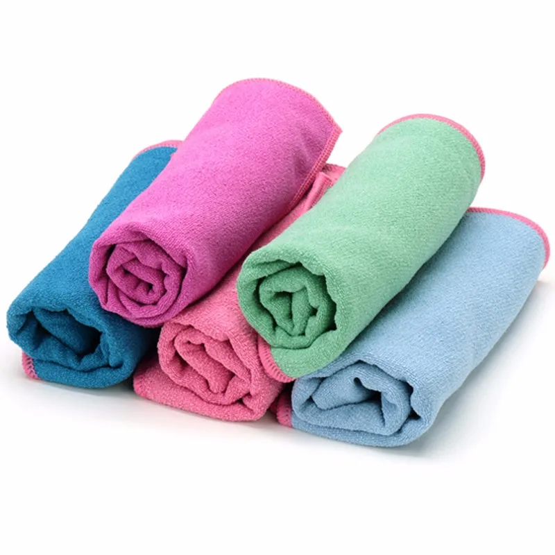 High Quality Microfiber Non-Slip Yoga Towel Set in Blue w/ Pink Embroidery 