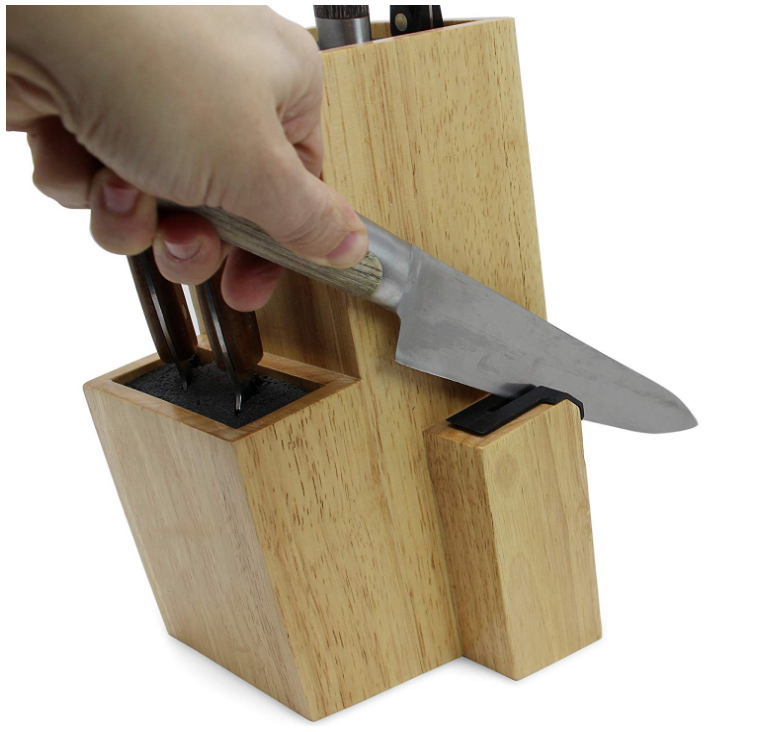 
 2 яруса кухонный столешница бамбуковая деревянная универсальная вставка с щетиной органайзер для хранения ножей стойка-держатель с точилкой  