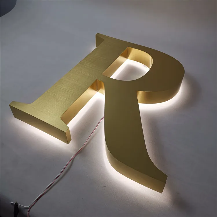 Custom Outdoor Gold Color Stainless Steel Golden Lighting LED Shop