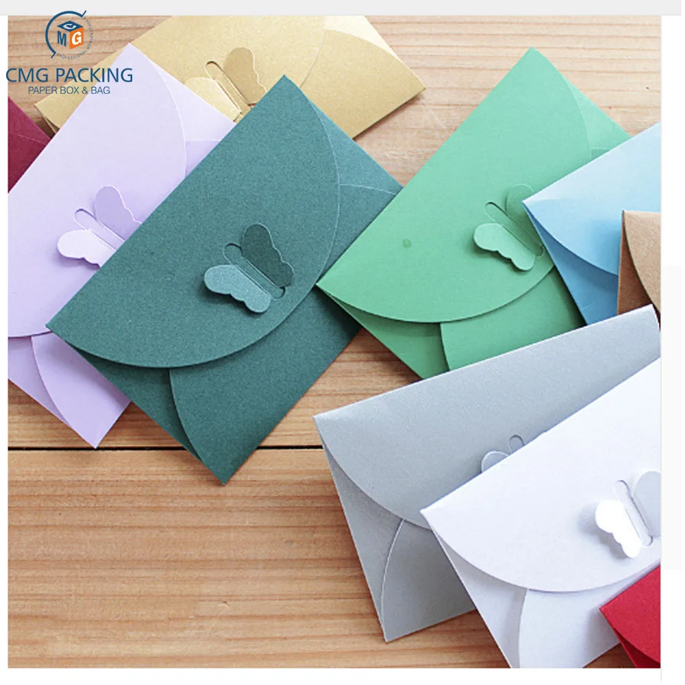 Enveloppes en papier Kraft avec boucle papillon colorée, petite