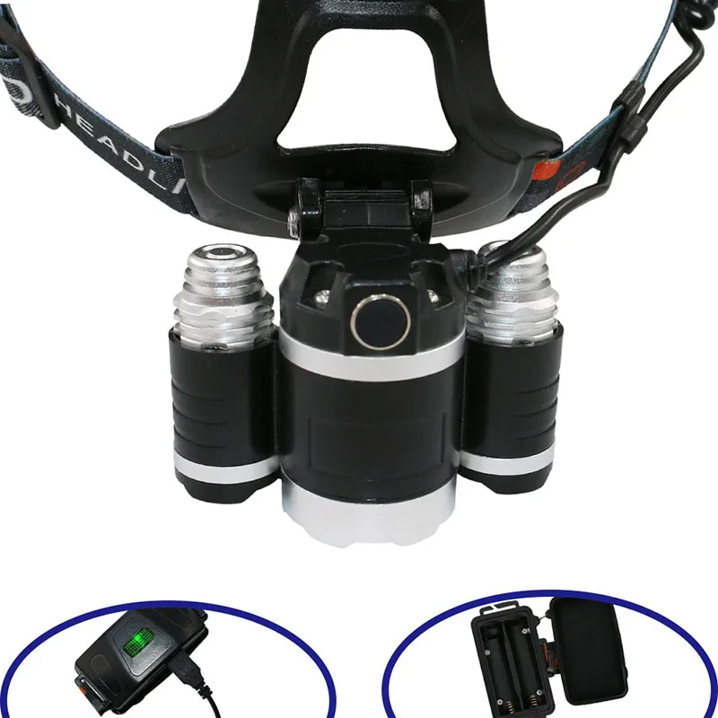 
 5000lm высокомощное наружное 90 градусов Светодиодные фары с 2*18650 батарея  