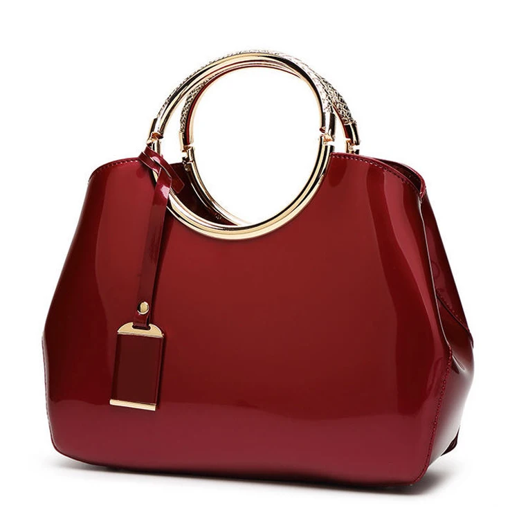  ZiMing Glossy Patent Leather Handbags for Women Top