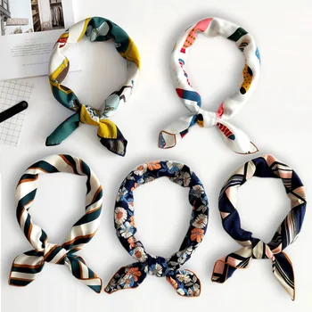 Square Scarf Hair Tie Band For Business Party Women Elegant Small Vintage Skinny Retro Head Neck Linen Scarf