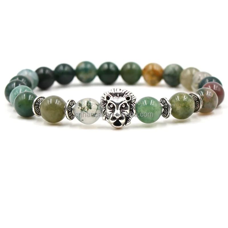 Natural Stone Bracelet for Women Men Rose India Agate Leopard Crown Lion Owl Buddha Beaded Yoga Bracelets Pulseira Masculina
