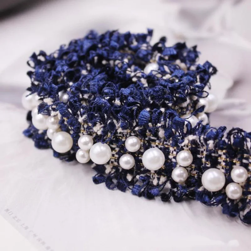 New Popular Handmade Border Beaded French Lace Pearl 3d Embroidered Appliques Polyester Opp Bag Fashion Water Soluble Knitted