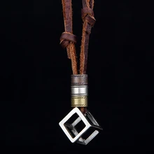 100% Couro Genuíno Dos Homens Colares Pingentes Com Caixa Do Punk Vintage Ajustável Brown Rope Cadeia Masculina Jóias Mens Jóias