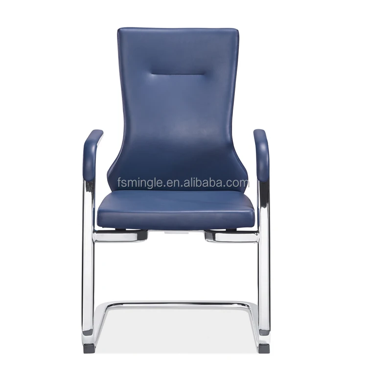 Средний задник синий кожаный исполнительный стул посетителя с ногой