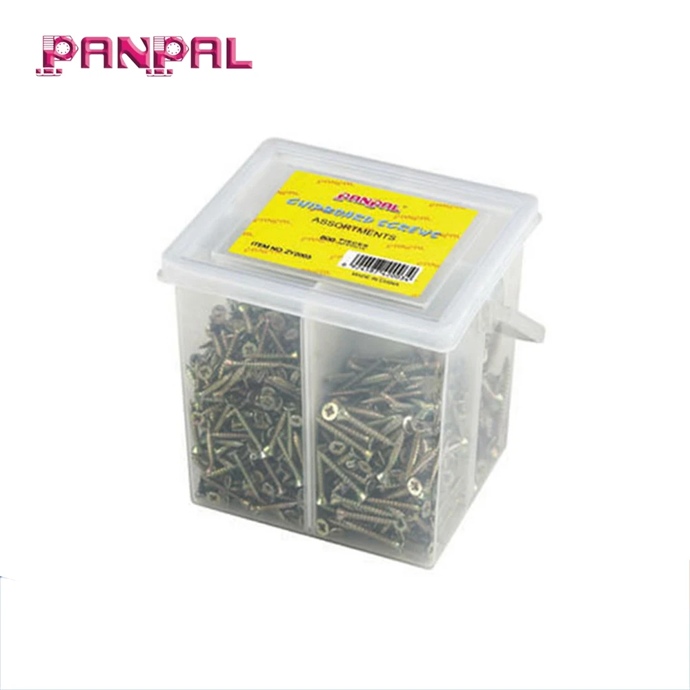 Low price 800pcs assorted sizes iron yellow zinc plated chipboard screws