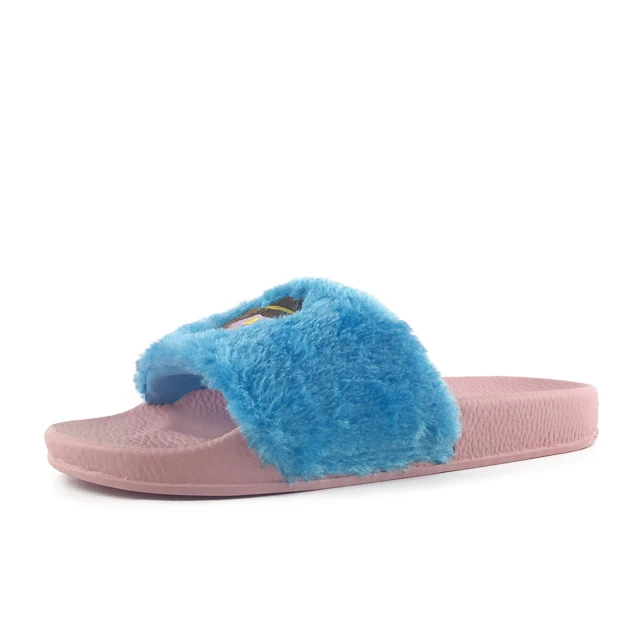
 Greatshoe winter women sandal pink faux fur slippers slider customize sandals fur slippers for women  