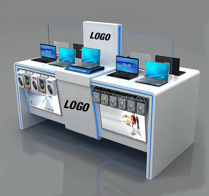 Creative Factory Modern Style Computer Kiosk Furniture Shop Interior Design Computer Display Counter with Laptop Stand Showcase
