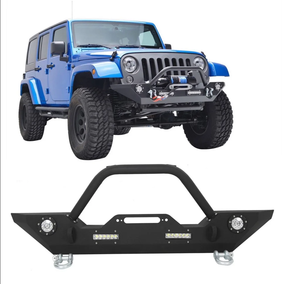 Front Bumper With Winch Plate And Led Lights Fits For 07-19 Jeep Wrangler Jk  - Buy Front Bumper With Winch Plate And Led Lights Fits For 07-19 Jeep  Wrangler Jk Product on 