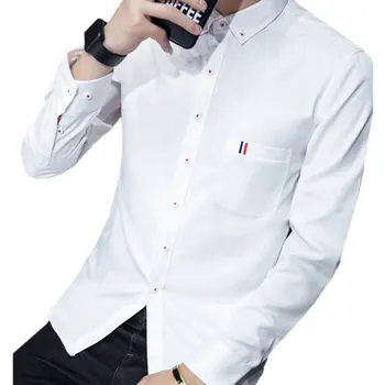 Best hot sale casual white button up slim fit long white shirt mens
