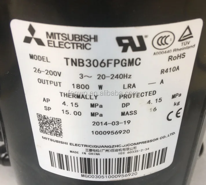 Mitsubishi dc inverter rotary compressor TNB220FLHMC