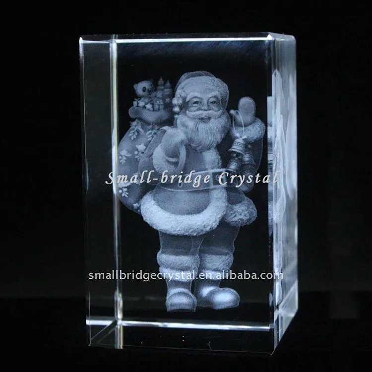 3d laser crystal engraved Santa Claus crystal gift for christmas