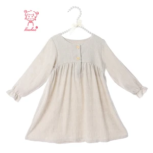 Boutique Kids Clothing Linen Cotton Long Sleeve Ruffle Girls Dresses