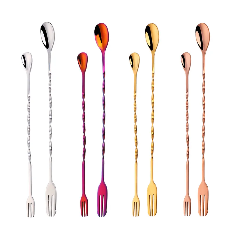 Stainless Steel Bar Cocktail Spoon Twisted Long Handle Mix Spoon Multicolor 