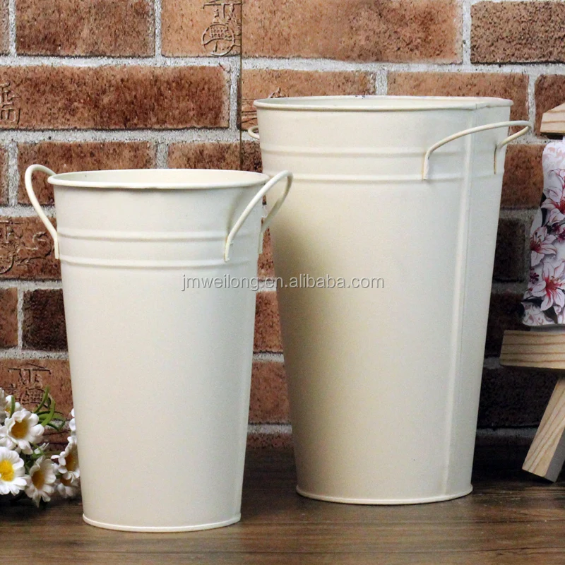 Sky Blue Matte Powder Coating Galvanized Zinc Vase Tall Flower Bucket for Wedding Decoration