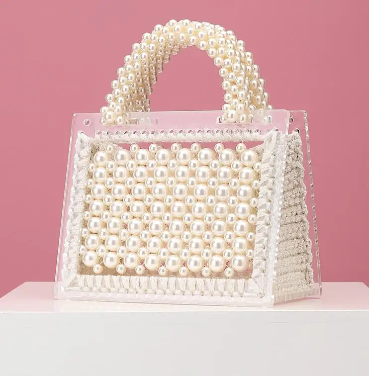 Pearl Bag Beaded Box Tote Bag Women Party Vintage Acrylic Plastic