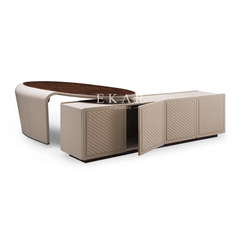 Office Luxury Modern Executive L-shaped Desk High End Leather Office Furniture New Modern Design Wooden Carton+foam+wooden Frame