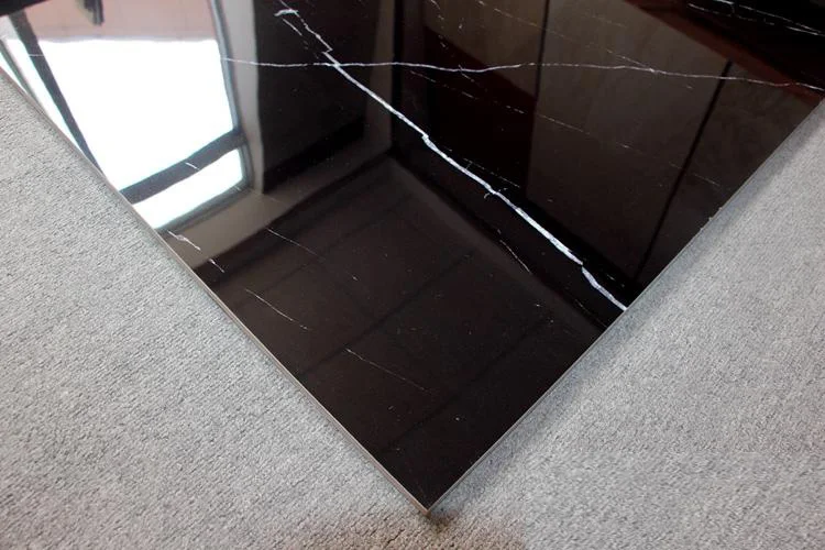Modern Nero Marquina Marble Look Super Black Polished Vitrified Tiles with Firebrick Function for Interior Villa Use 800x800mm