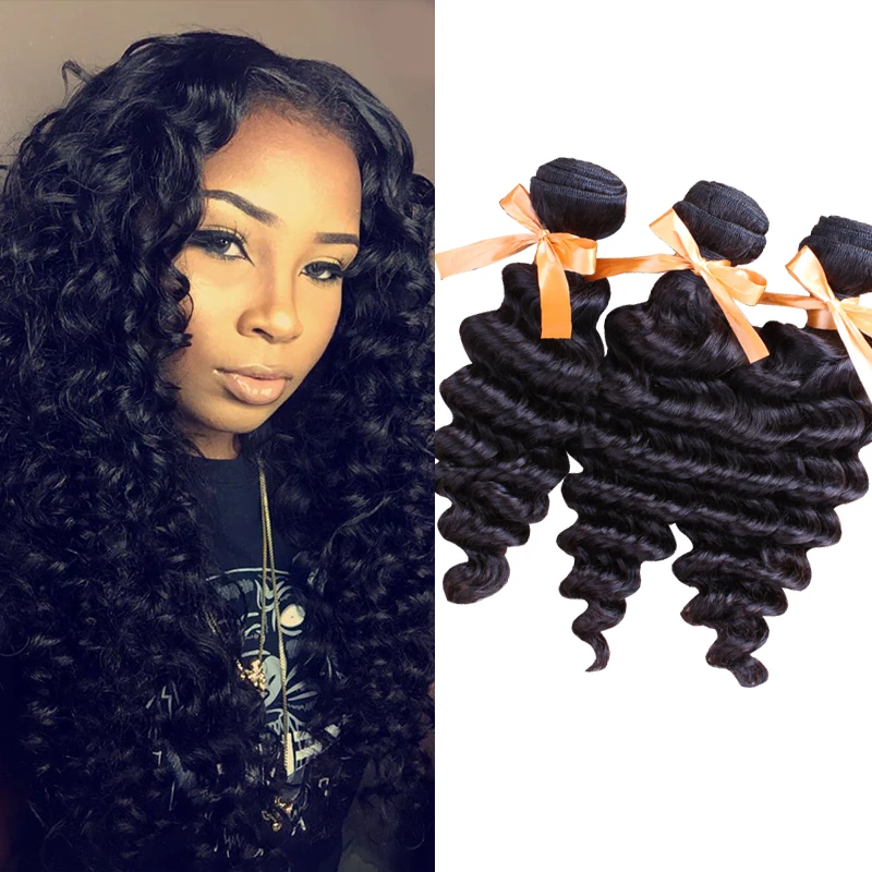 Rosa Hair Products Malaysian Virgin Hair Loose Deep Wave 3 Bundles 6A Unprocessed Human Hair Extensions