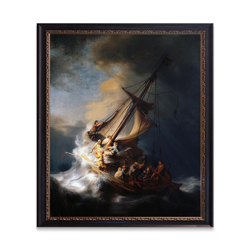 Reproduction Christ the Storm Sea Galilee Rembrandt HAarmenszoon Van Rijn Famous Classical Art Paintings With Frame