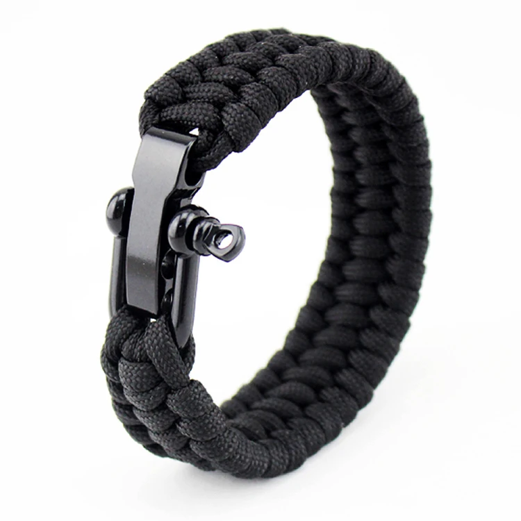 Available in 3 Adjustable Sizes WHEN MING Extra Beefy 350 lb Survival Bracelet with Stainless Steel Black Bow Shackle 