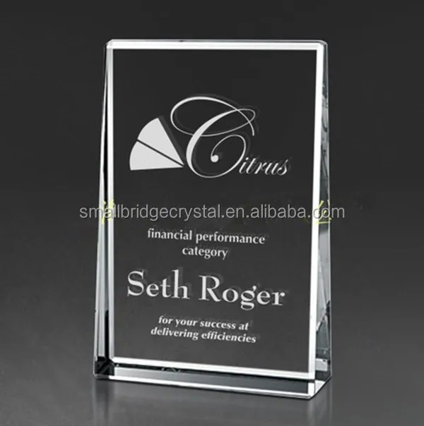 Laser engraved custom logo crystal vertical award